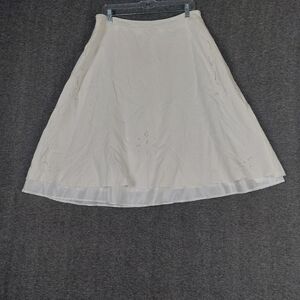 WORTHINGTON WOMENS WHITE EYELET BELOW THE KNEE ALINE LINEN BLEND SKIRT SIZE 14